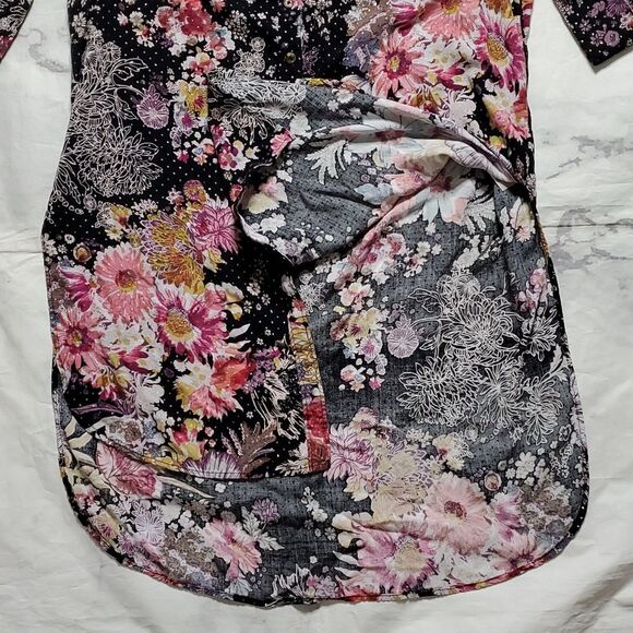 Maeve Anthropologie Autumnal Floral Black Floral Sparkle High Low Tunic Top - Picture 6 of 8